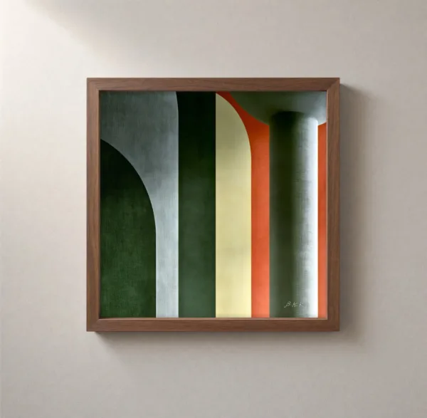 ba-0096-arches-in-forest-green-framed-2-thin-closeup-walnut-v4 Arches in Forest Green by Bassem, framed print on a wall