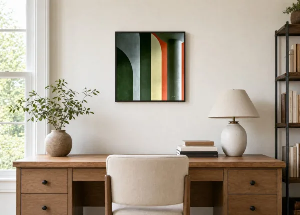 ba-0096-arches-in-forest-green-framed-4-thin-room-office-black-v4 Arches in Forest Green by Bassem, framed print on a wall