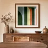 ba-0096-arches-in-forest-green-print-3-room-dining-walnut-v6 Arches in Forest Green by Bassem, art print shown framed on a wall