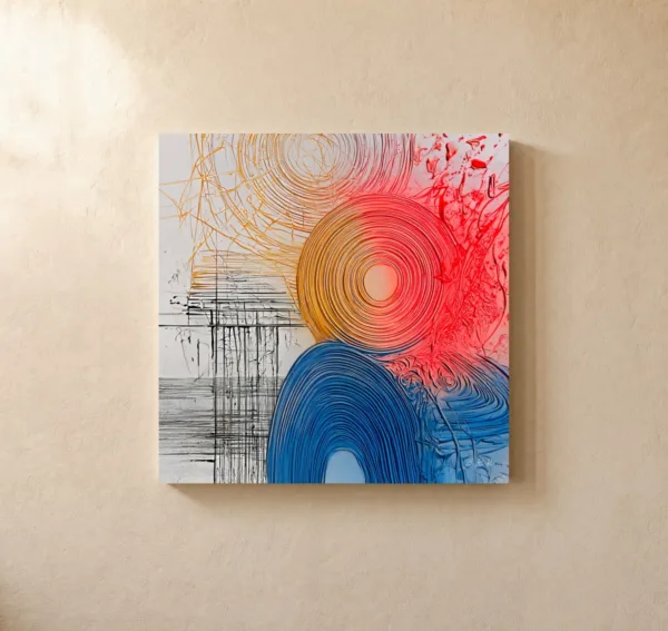 Gold and Blue Rings by Bassem, canvas on a wall