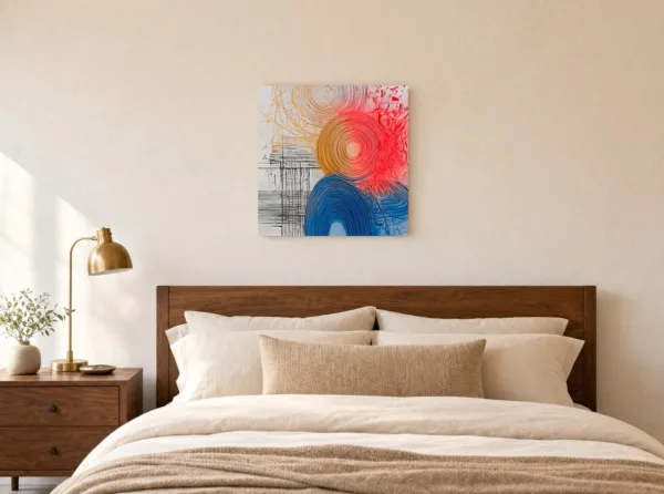 Gold and Blue Rings by Bassem, canvas on a wall