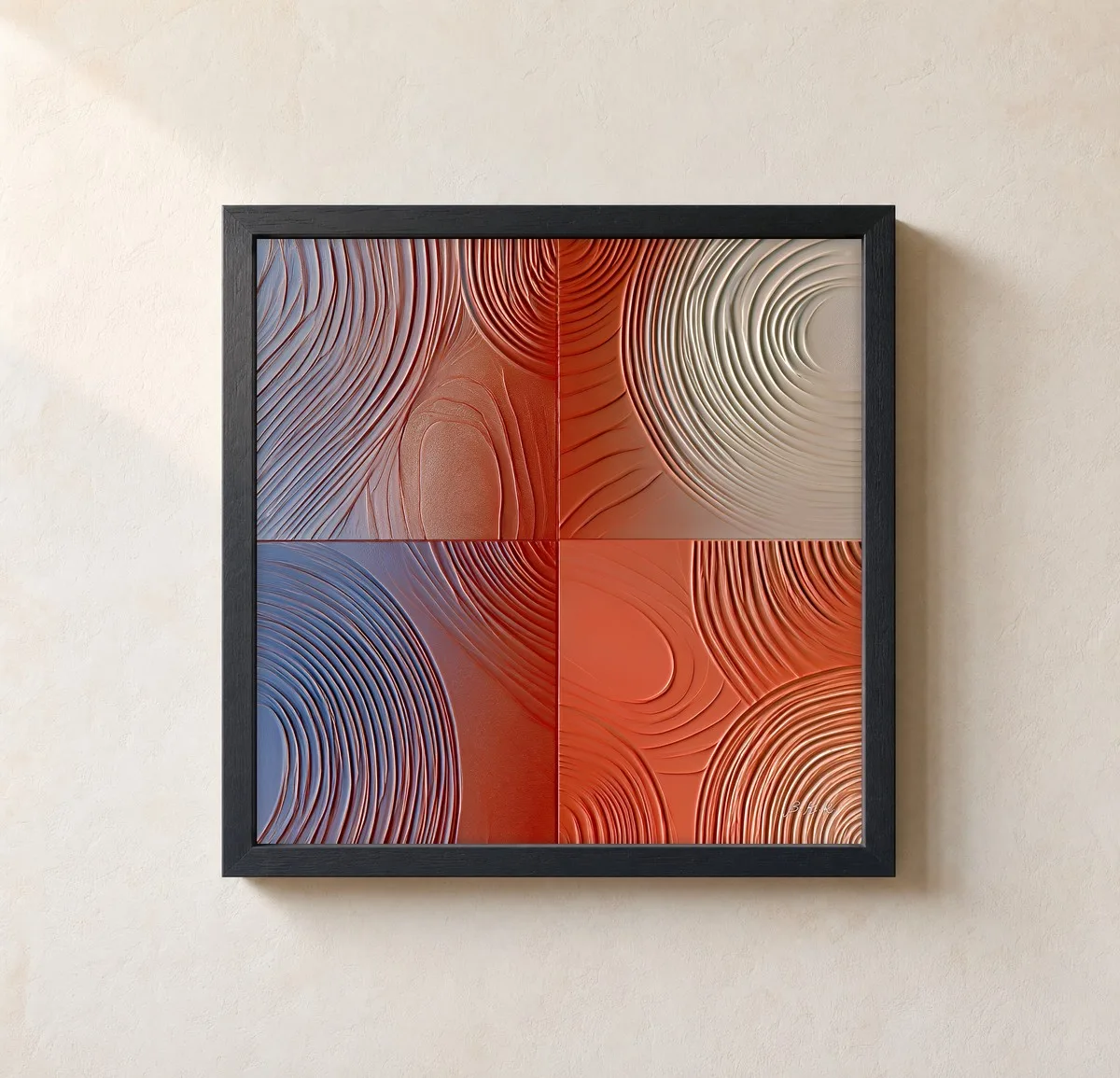 Rust and Slate Ripples by Bassem, framed print on a wall