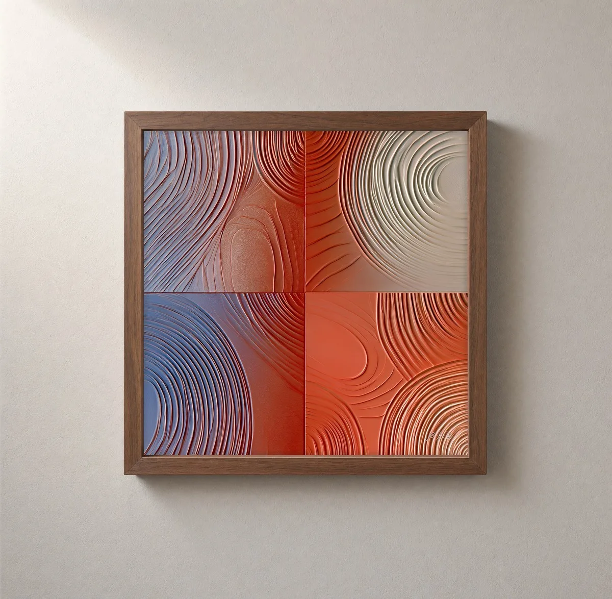 Rust and Slate Ripples by Bassem, framed print on a wall