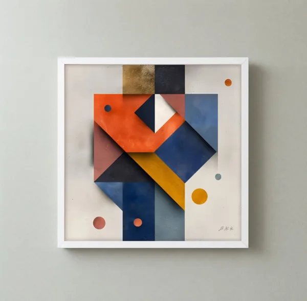 ba-0102-orange-chevron-puzzle-framed-3-thin-closeup-white-v4 Orange Chevron Puzzle by Bassem, framed print on a wall