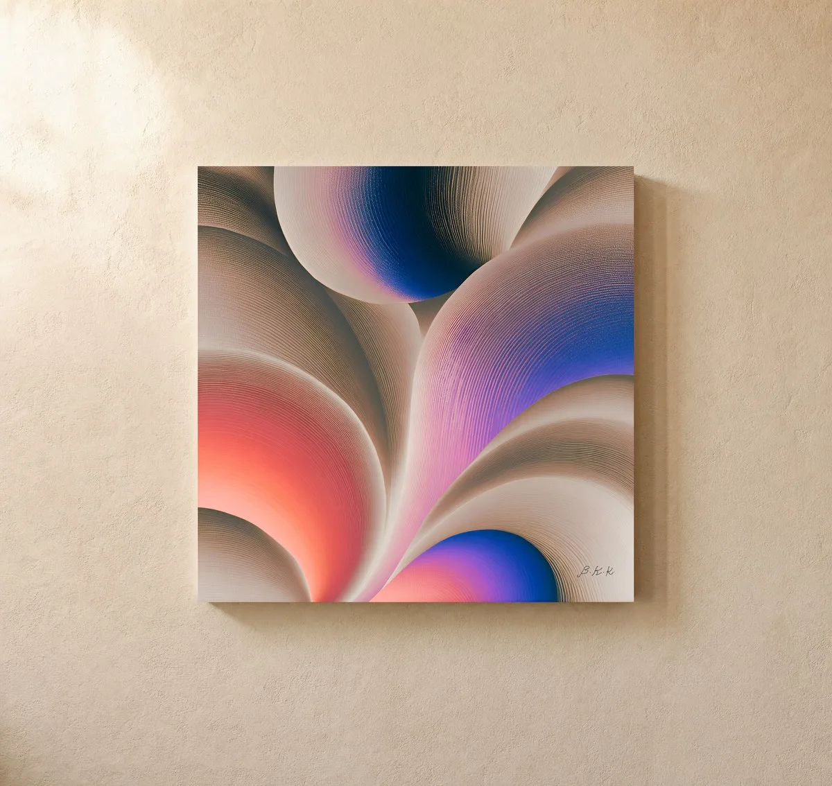 Shell Curves in Blush by Bassem, canvas on a wall