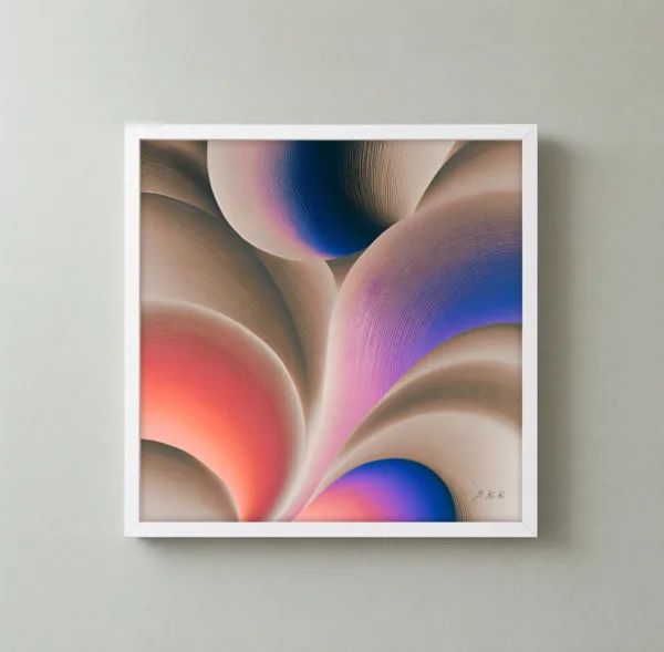 Shell Curves in Blush by Bassem, framed print on a wall