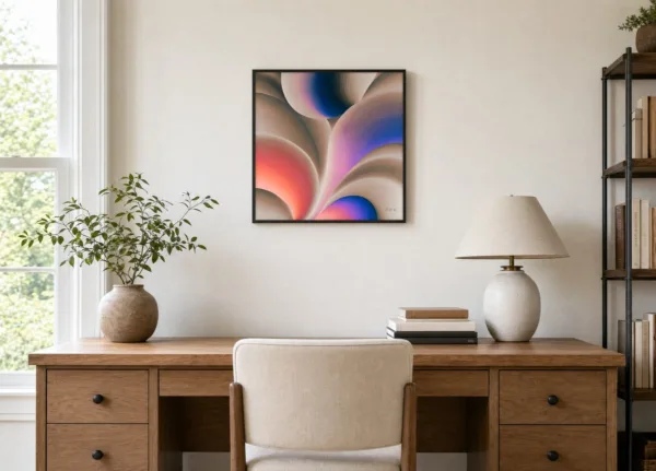 Shell Curves in Blush by Bassem, framed print on a wall