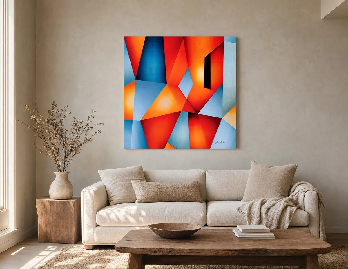 Red and Sky Facets by Bassem, canvas on a wall