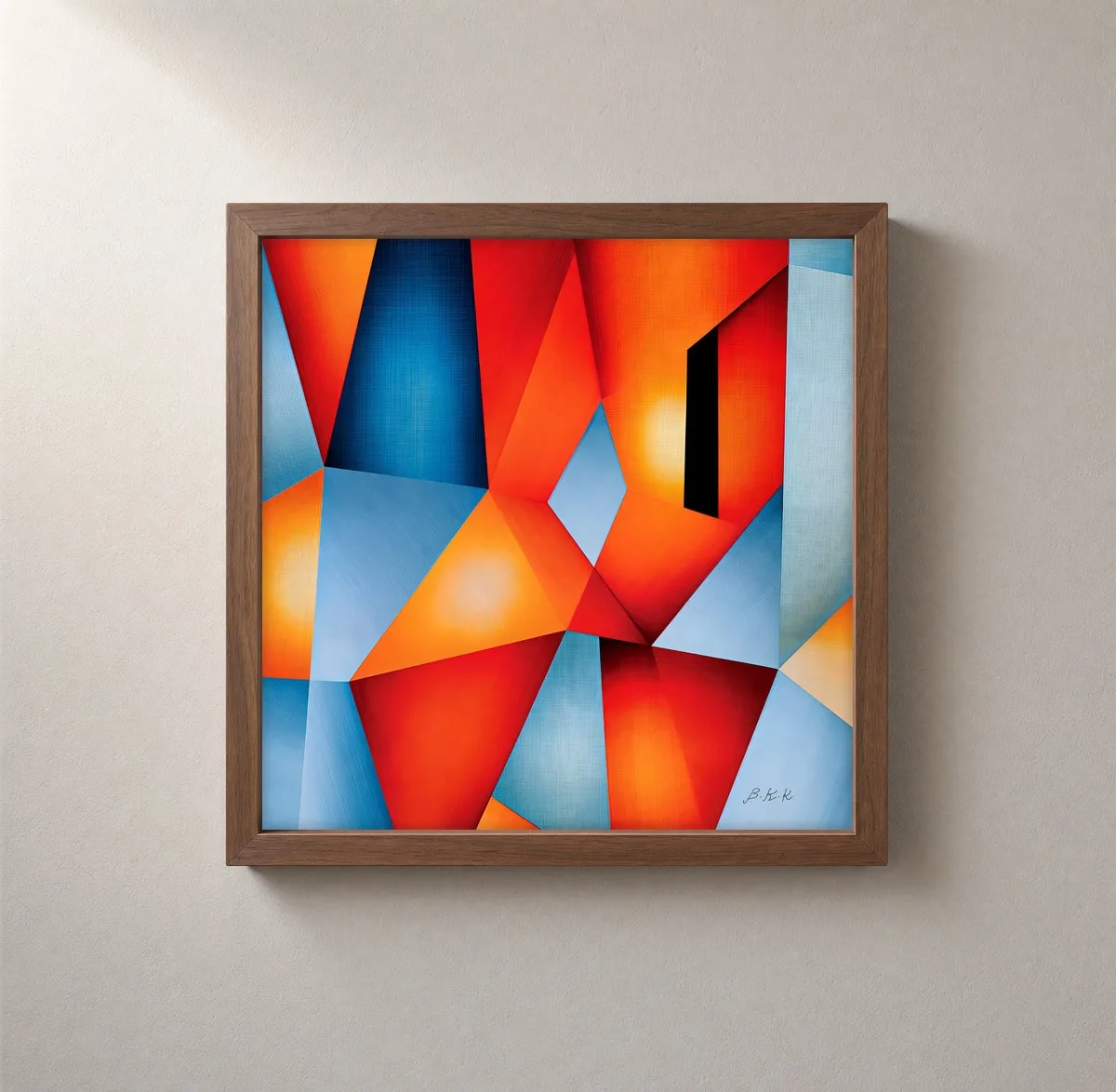 Red and Sky Facets by Bassem, framed print on a wall