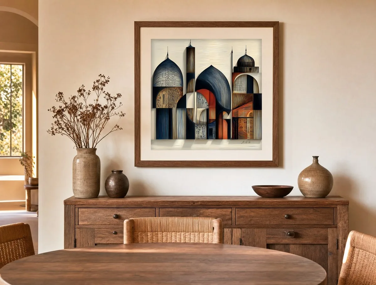 Threaded Domes by Bassem, art print shown framed on a wall