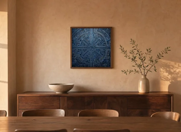 ba-0108-midnight-labyrinth-framed-4-thin-room-dining-walnut-v4 Midnight Labyrinth by Bassem, framed print on a wall