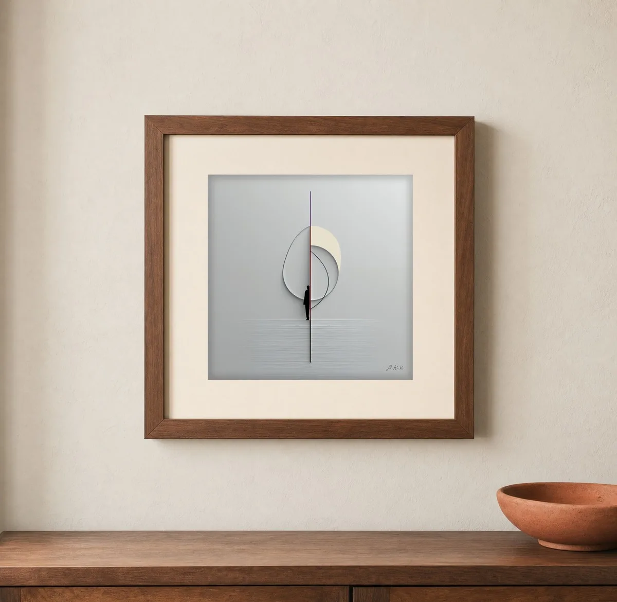 Waiting at the Line by Bassem, art print shown framed on a wall