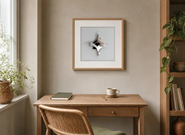 ba-0112-converging-planes-print-3-room-reading-oak-v6 Converging Planes by Bassem, art print shown framed on a wall