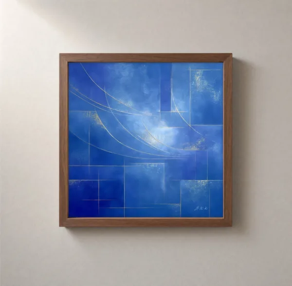 ba-0113-gold-lines-on-cobalt-framed-2-thin-closeup-walnut-v4 Gold Lines on Cobalt by Bassem, framed print on a wall