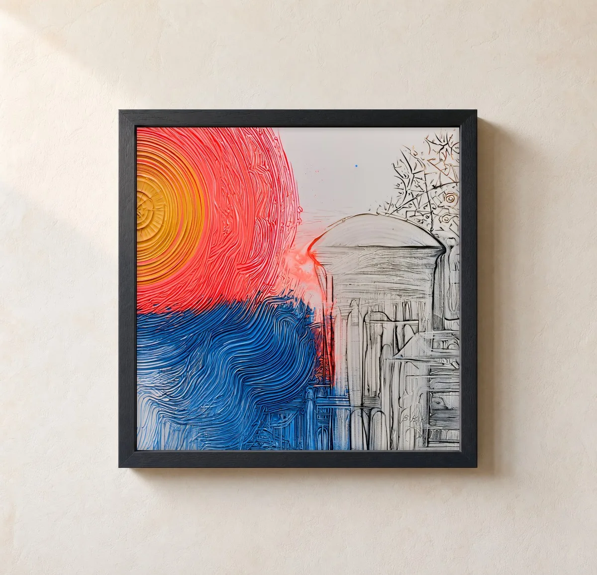 Sun and Columns by Bassem, framed print on a wall
