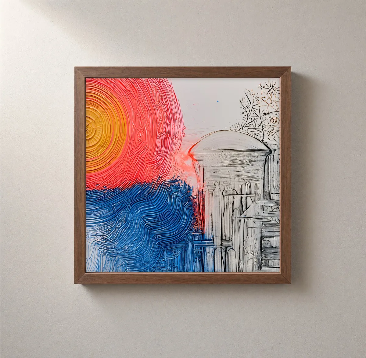 Sun and Columns by Bassem, framed print on a wall