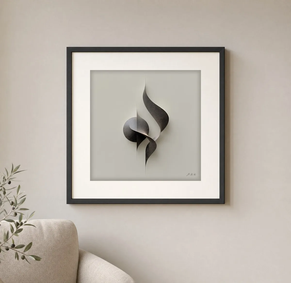 Ribbon of Dark Stone by Bassem, art print shown framed on a wall