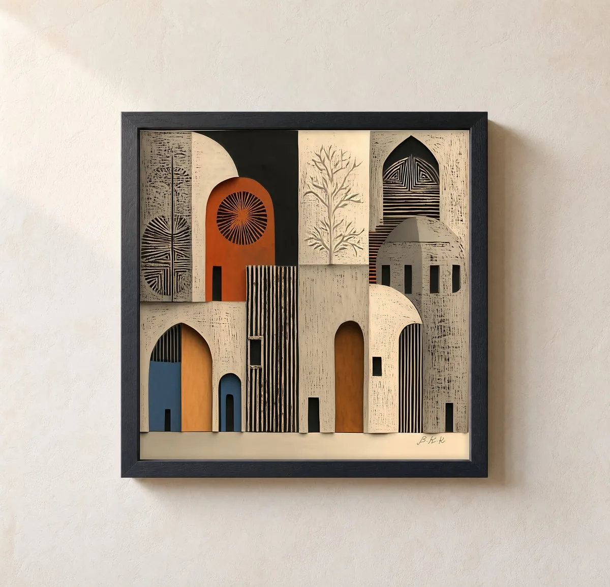 Old Town Doors by Bassem, framed print on a wall