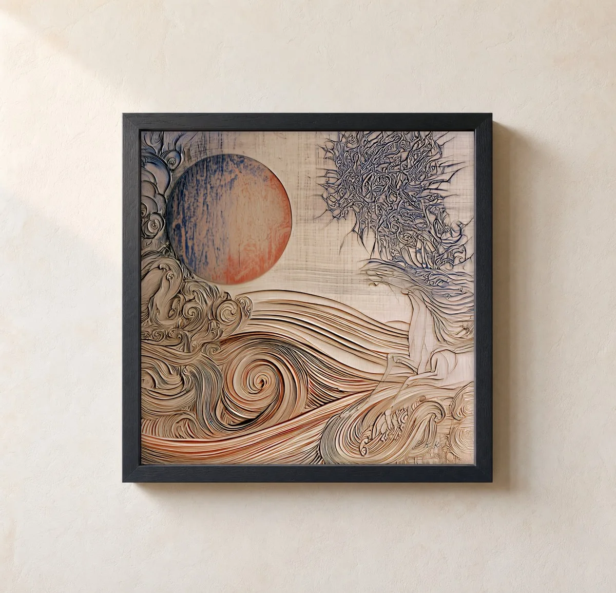 Moon over the Swells by Bassem, framed print on a wall