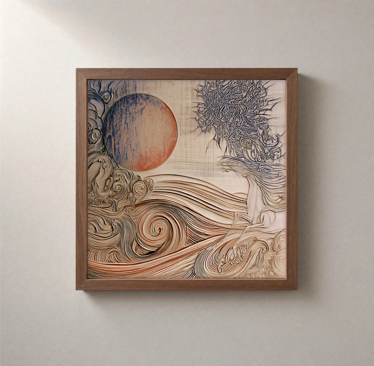 Moon over the Swells by Bassem, framed print on a wall