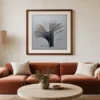ba-0120-silver-fan-print-2-room-living-terracotta-walnut-v6 Silver Fan by Bassem, art print shown framed on a wall
