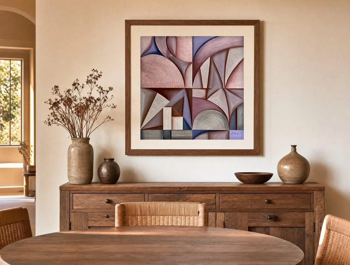 Rose and Lavender Vaults by Bassem, art print shown framed on a wall
