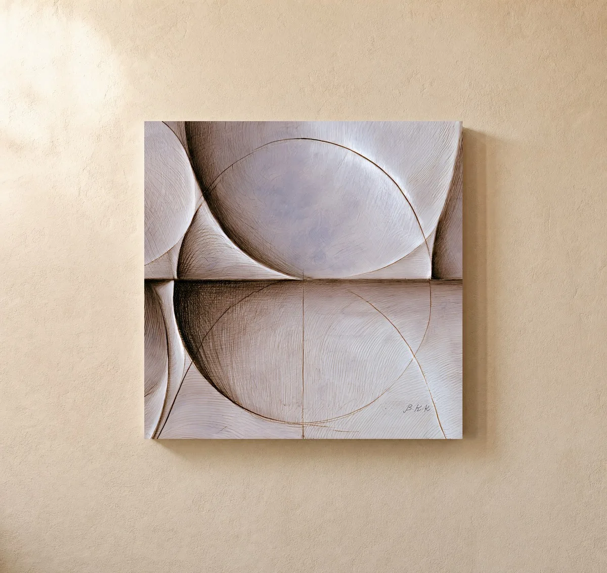 Circles in Soft Stone by Bassem, canvas on a wall