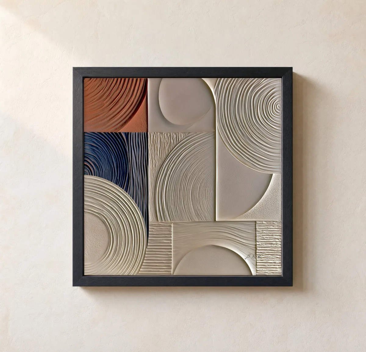 Plaster Moons and Rings by Bassem, framed print on a wall
