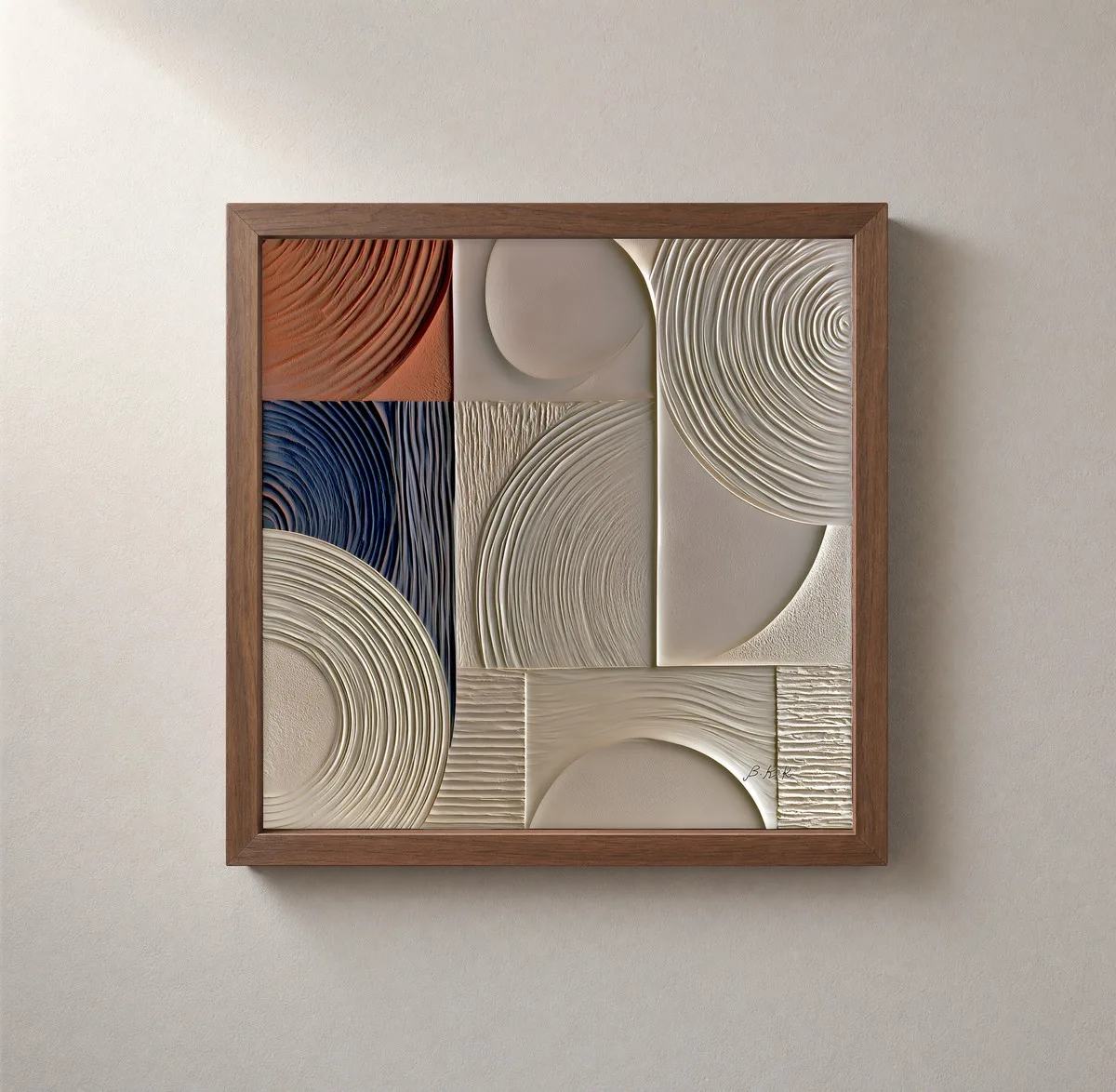 Plaster Moons and Rings by Bassem, framed print on a wall