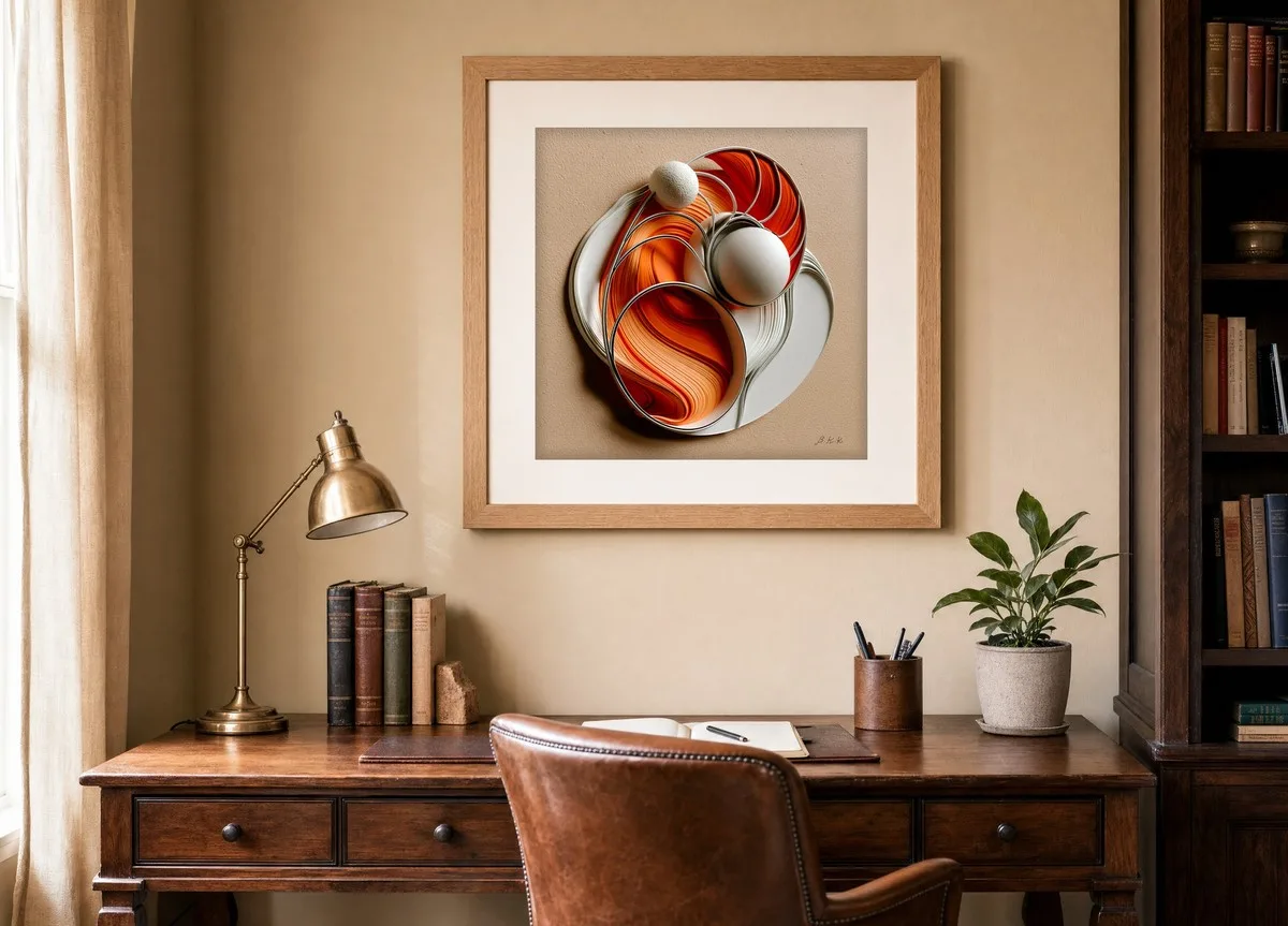 Ember Nest by Bassem, art print shown framed on a wall