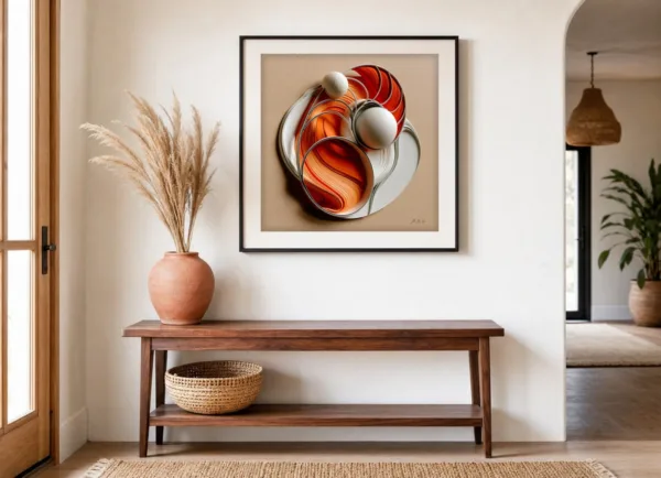 ba-0127-ember-nest-print-3-room-entryway-black-v4 Ember Nest by Bassem, art print shown framed on a wall