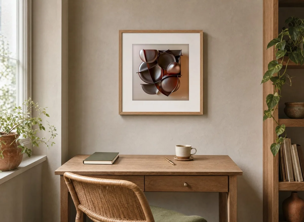 Burnished Bowls by Bassem, art print shown framed on a wall