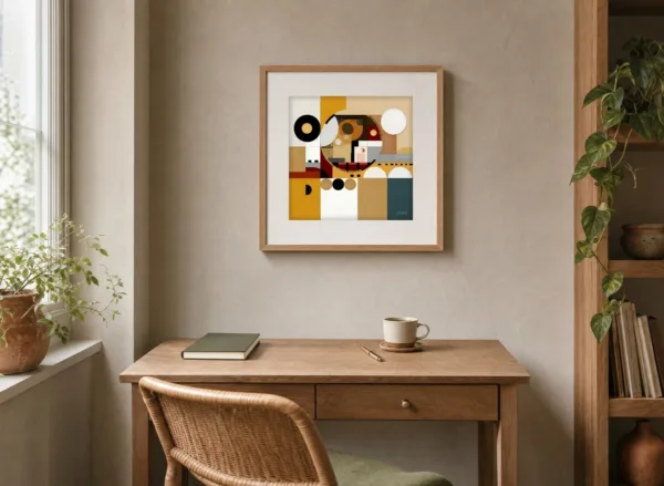 ba-0129-circle-over-the-arches-print-3-room-reading-oak-v4 Circle Over the Arches by Bassem, art print shown framed on a wall