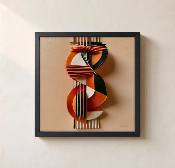 The Orange Twist by Bassem, framed print on a wall