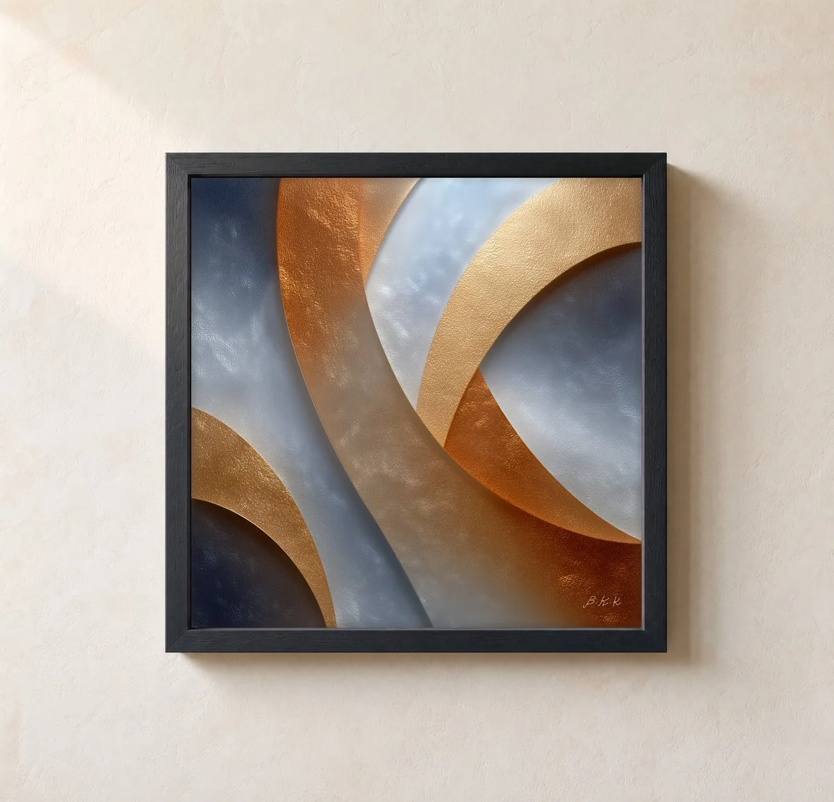ba-0133-gold-ribbons-at-dusk-framed-1-thin-closeup-black-v4 Gold Ribbons at Dusk by Bassem, framed print on a wall