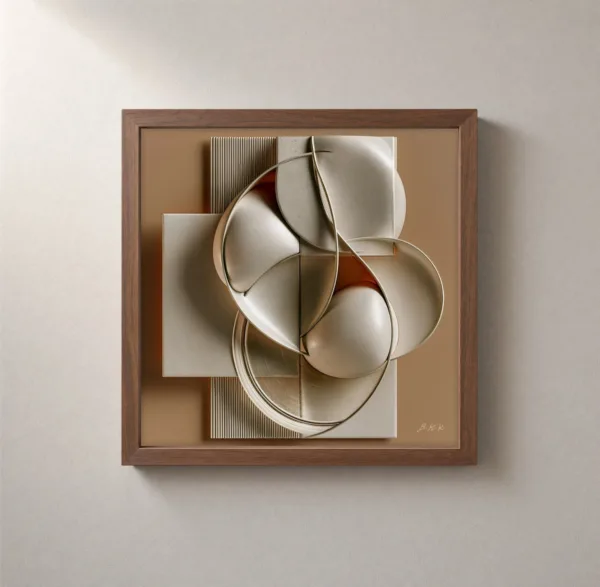 Stone Bowls and Wire by Bassem, framed print on a wall