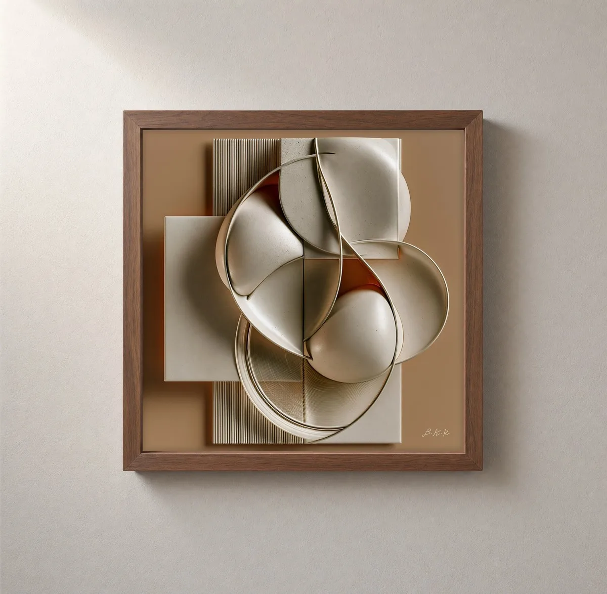 Stone Bowls and Wire by Bassem, framed print on a wall