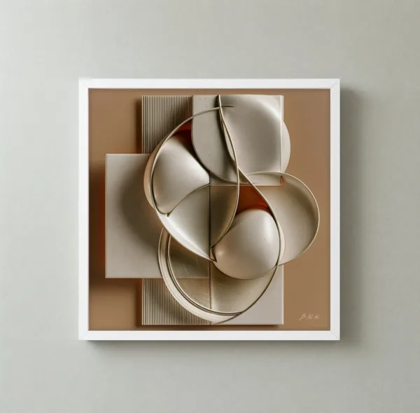 Stone Bowls and Wire by Bassem, framed print on a wall