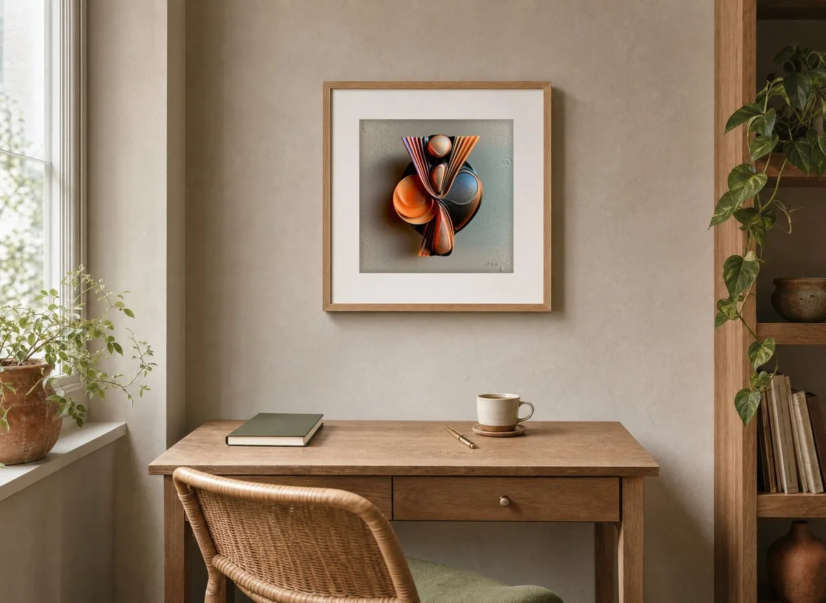 The Pleated Fan by Bassem, art print shown framed on a wall