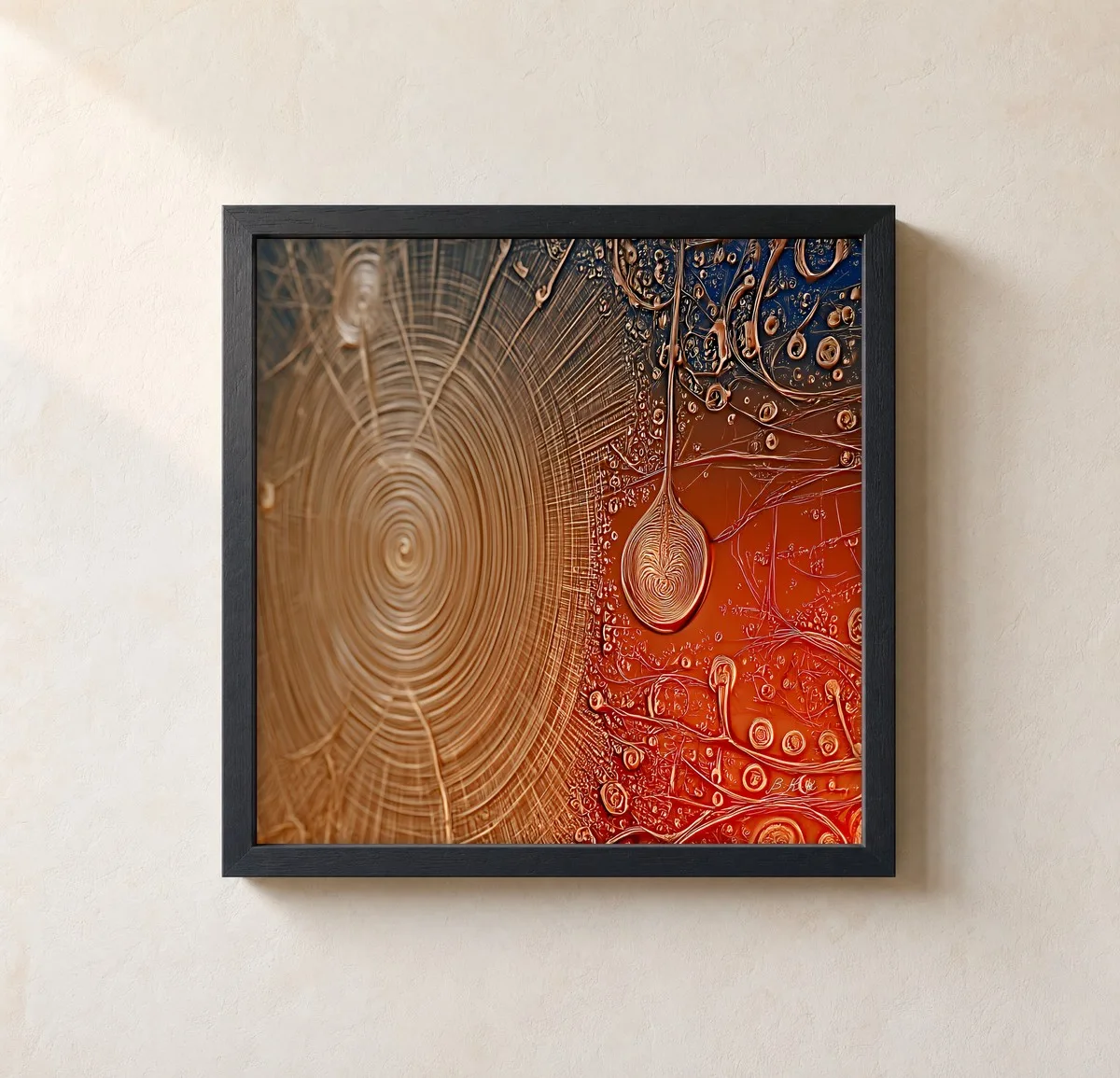 Copper Ripple Drop by Bassem, framed print on a wall