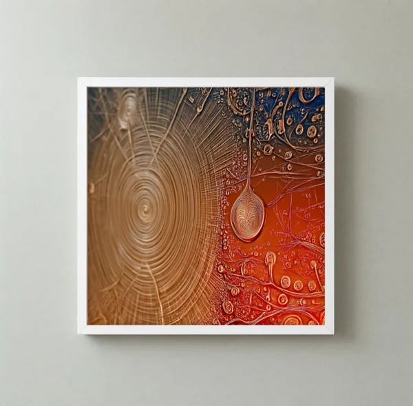 Copper Ripple Drop by Bassem, framed print on a wall