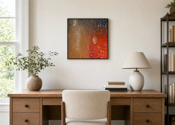 Copper Ripple Drop by Bassem, framed print on a wall