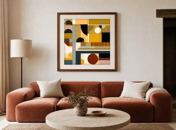 Afternoon Blocks by Bassem, art print shown framed on a wall