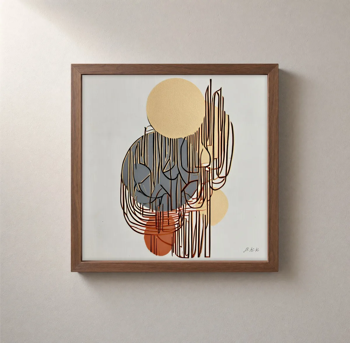 Loops Over Gold by Bassem, framed print on a wall