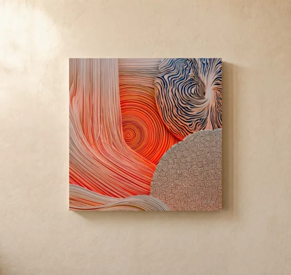 ba-0140-coral-currents-canvas-1-canvas-closeup-limewash-v4 Coral Currents by Bassem, canvas on a wall