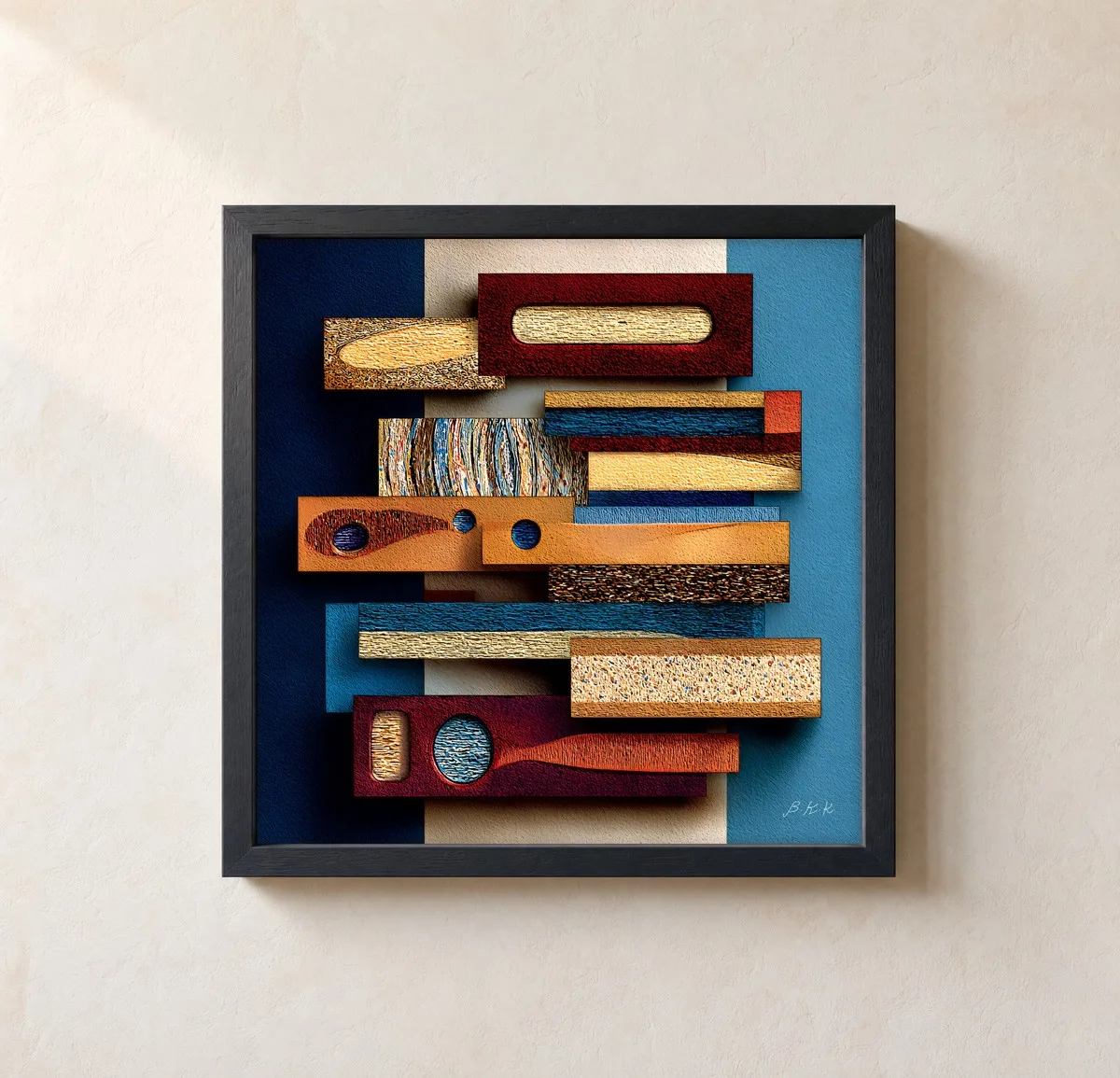 Shelves of Color by Bassem, framed print on a wall