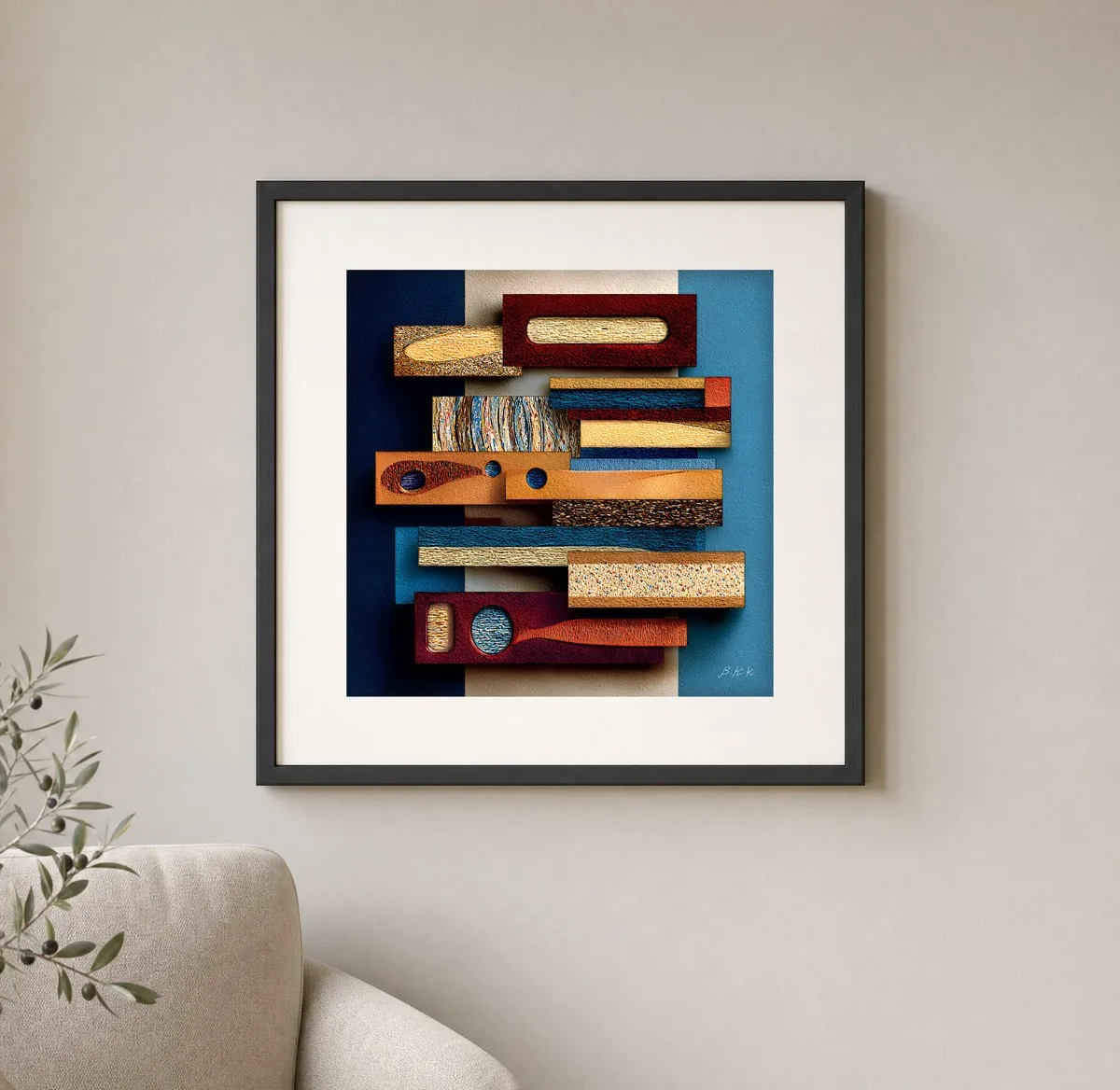 Shelves of Color by Bassem, art print shown framed on a wall