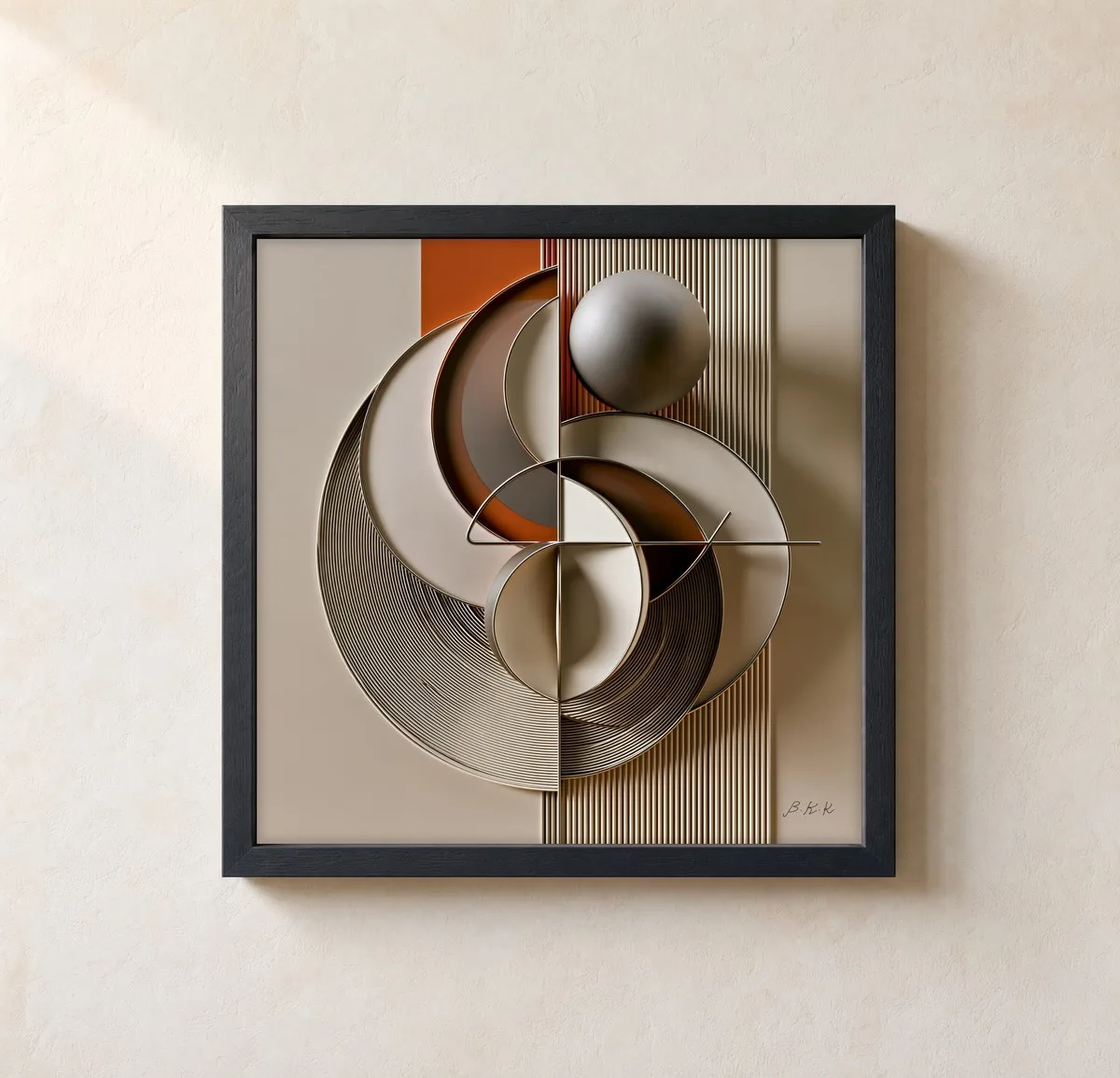 The Pewter Sphere by Bassem, framed print on a wall