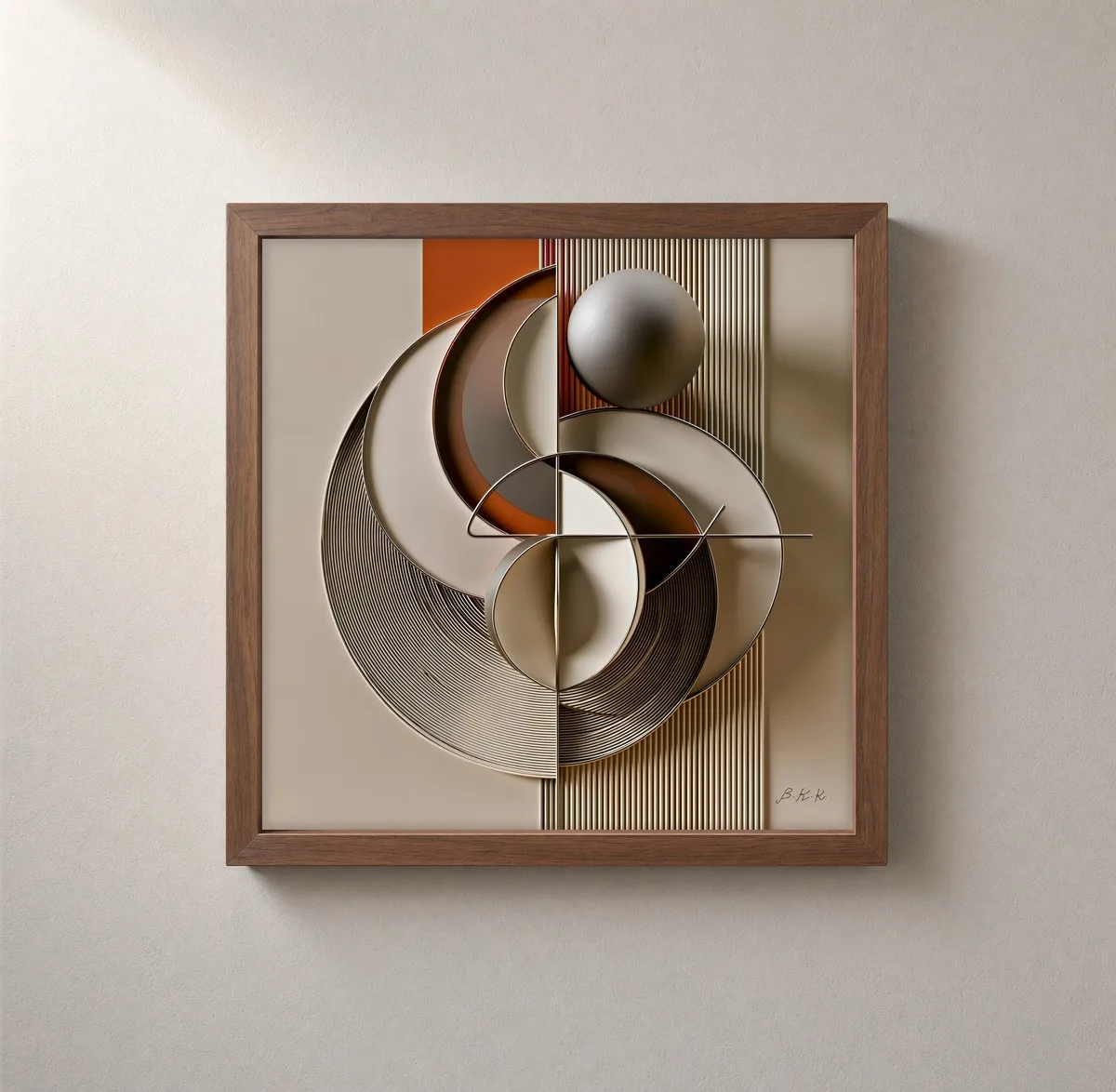The Pewter Sphere by Bassem, framed print on a wall