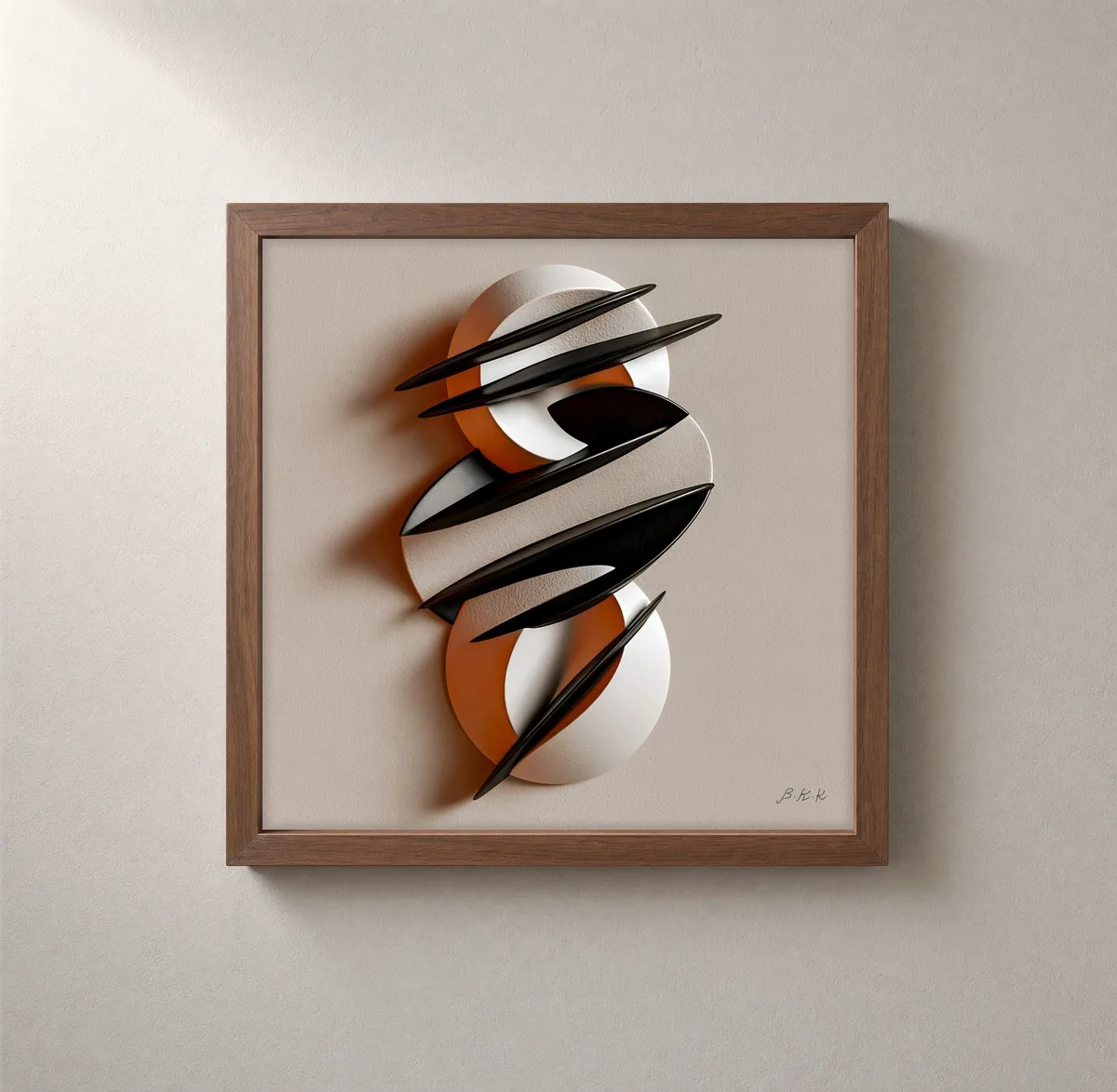 Stacked Discs and Blades by Bassem, framed print on a wall